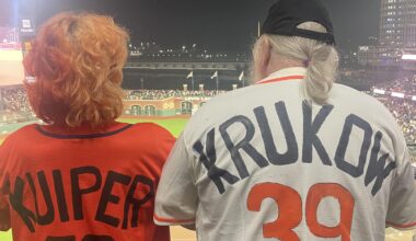 My first baseball game with my dad. The Kruk and Kuip jerseys I ordered didn’t come in time before I flew out, so I had to make some the night before my flight