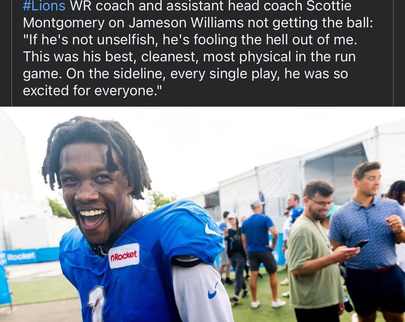 #Lions WR coach and assistant head coach Scottie Montgomery on Jameson Williams not getting the ball