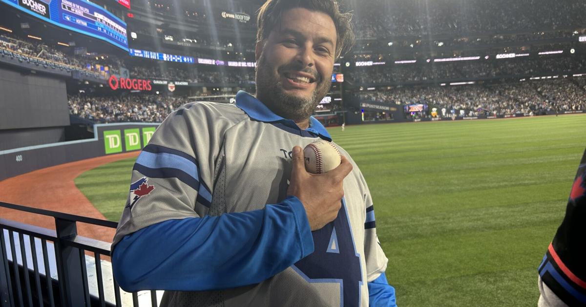 This Blue Jays fan caught George Springer’s home run ball while wearing a George Springer jersey. What does he plan to do with it?