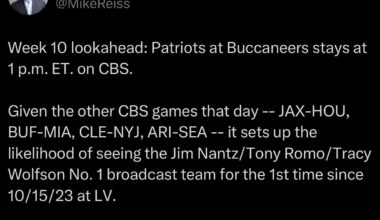 Patriots vs Bucs Stays At 1:00 PM, with Nantz / Romo likely on the call