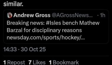 According To Pierre LeBrun, Barzal Was Late For The Team Bus