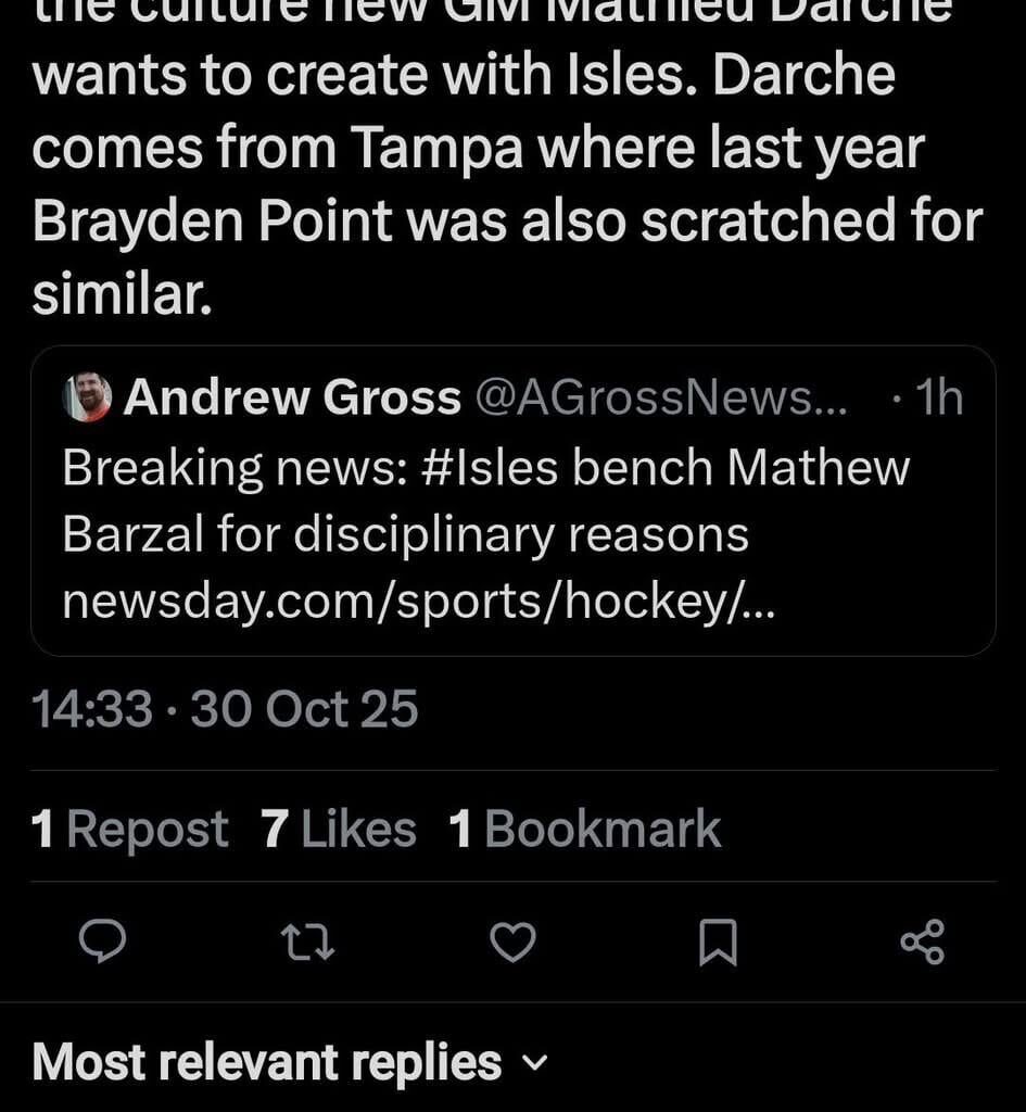 According To Pierre LeBrun, Barzal Was Late For The Team Bus