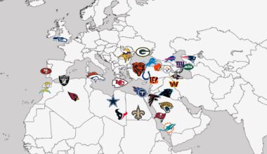 Map of NFL teams overlaid over Europe, North Africa and the Middle East.
