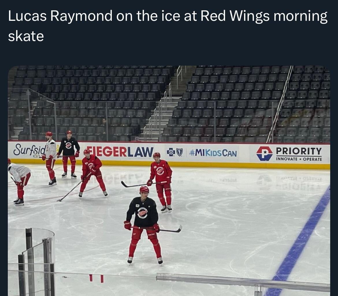 [Bultman] Lucas Raymond on the ice at Red Wings morning skate