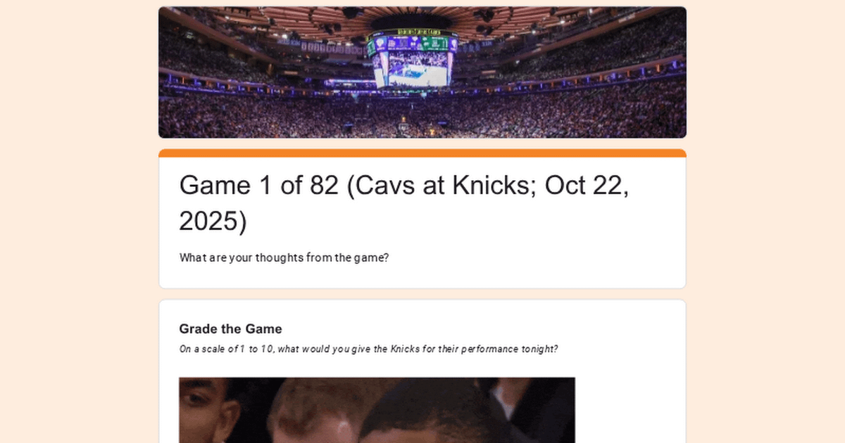 Grade the Knicks performance for the game (Game 1 of 82, Cavs @ Knicks; Oct 22, 2025)