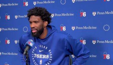 Joel Embiid on the thinking behind his hit-ahead passes tonight: “I see all these guys. I’m here to help out. According to a lot of your peers, I’m not even a top 100 basketball player in this league. So I guess I just gotta fit in and see where I can help the team win.”