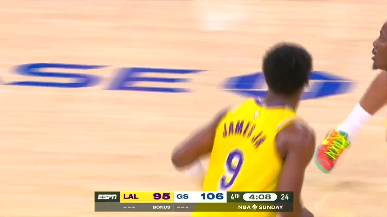 Bronny James threw down a putback dunk that had LeBron standing up from his seat.