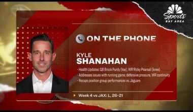 49ers' Kyle Shanahan shares updates on Brock Purdy, Ricky Pearsall injuries | NBC Sports Bay Area