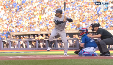 Umps blow a call on the first pitch of the game as this groundout clearly hit Trent Grisham’s foot