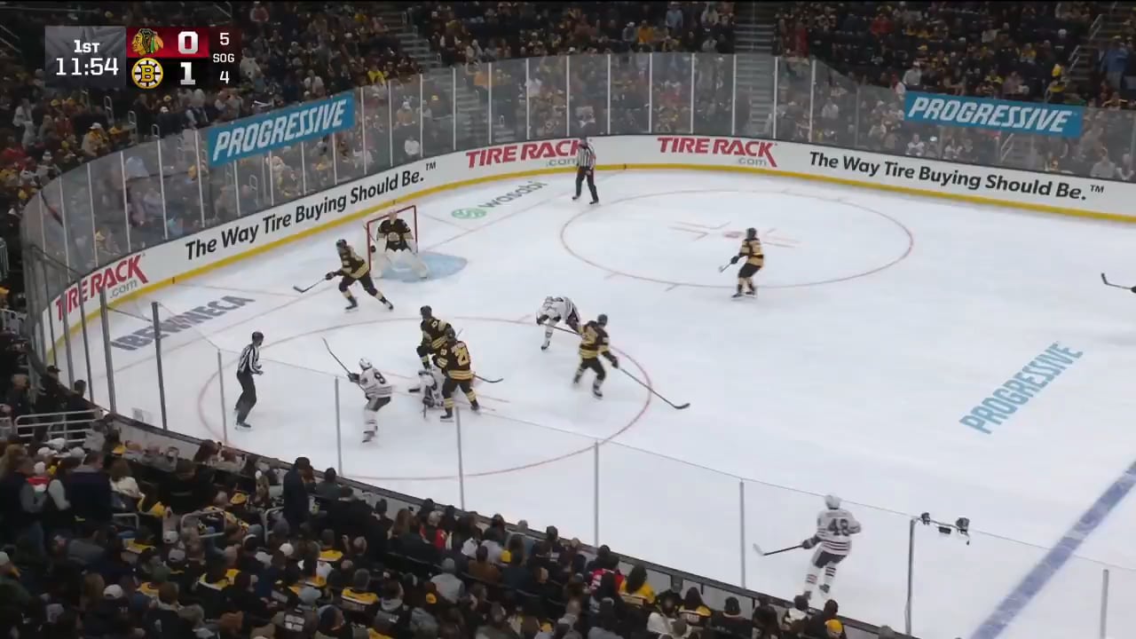 Connor Bedard hits the one-timer off the pass from Burakovsky for his 1st goal of the season.