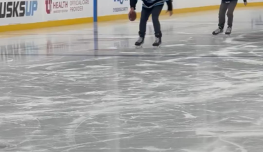 Ryan Fitzpatrick testing out the ice at the practice facility