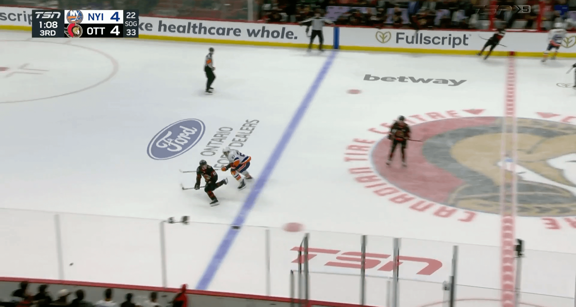 Anders Lee steals the puck from Jordan Spence and then scores the eventual game winner with a minute left in the 3rd period