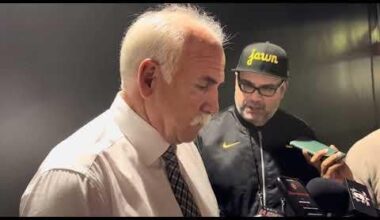 Ducks head coach Joel Quenneville speaks to the media after their 5-4 overtime loss to the Kings