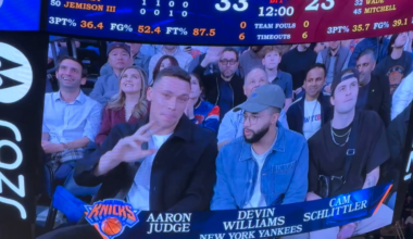 Aaron Judge, Devin Williams and Cam Schlittler are court side at the Knicks season opener