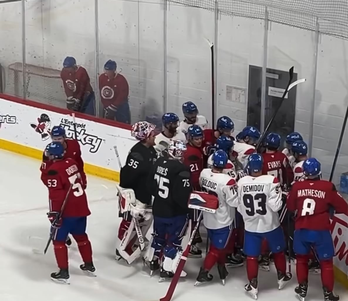 Practice stops for a Lane Hutson celebration