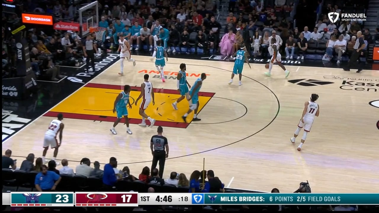 Jaime Jaquez Jr and Simone Fontechcio in the First Half vs Charlotte Hornets