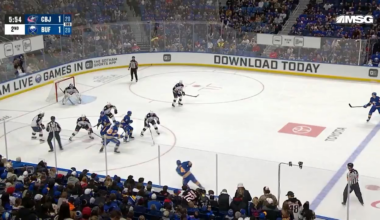 McLeod throws it to the net and it deflects off a Columbus player and in.