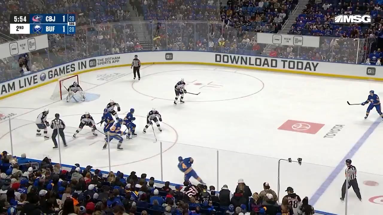 McLeod throws it to the net and it deflects off a Columbus player and in.