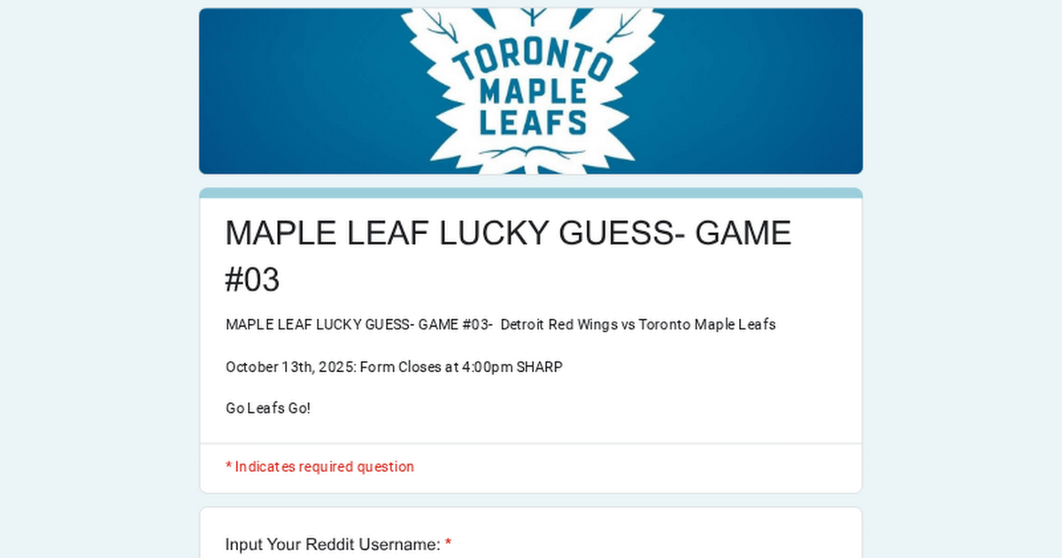 Maple Leafs Lucky Guess- Game #03 vs Detroit