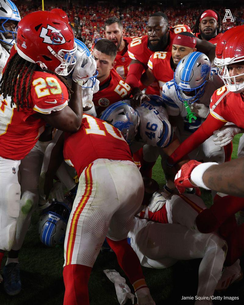 [Russini] Brian Branch has been suspended one game without pay by the NFL for his role in Sunday night's altercation between the Chiefs and Lions.