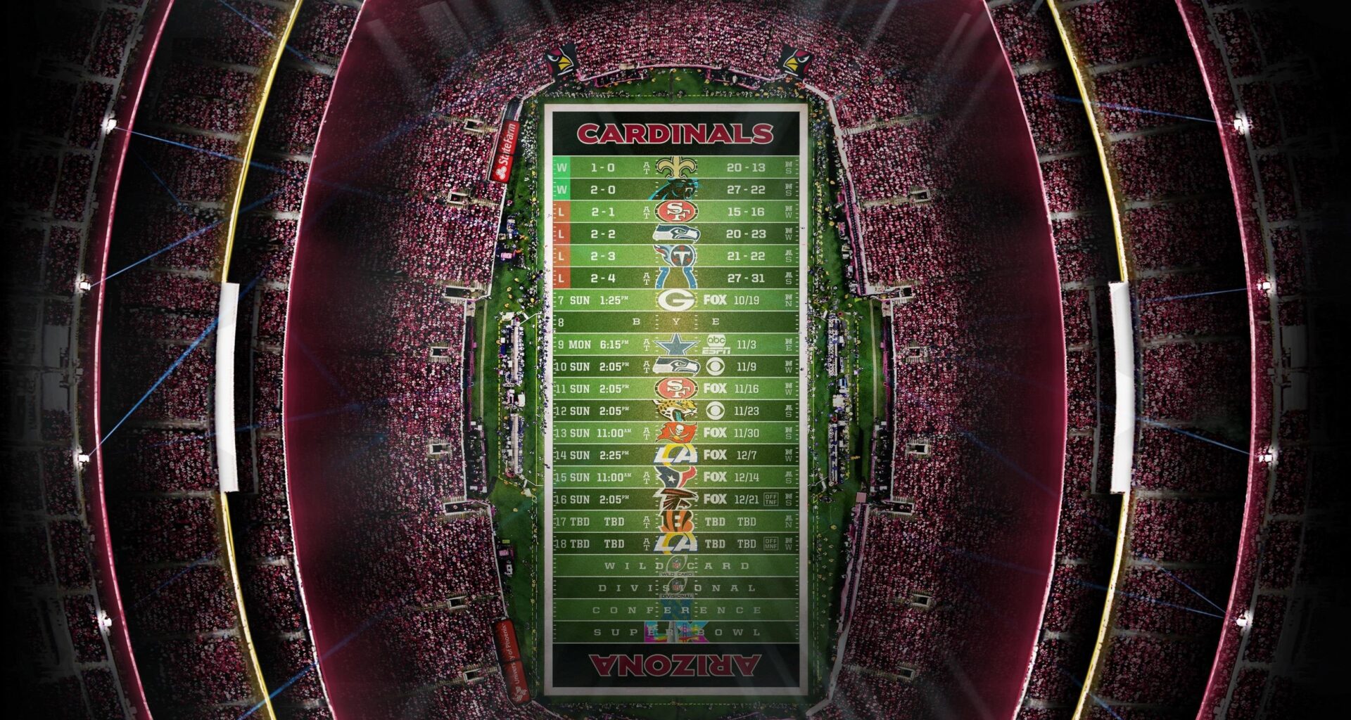 2025 - Stadium Schedule - Wk 6 - Cardinals (2-4)