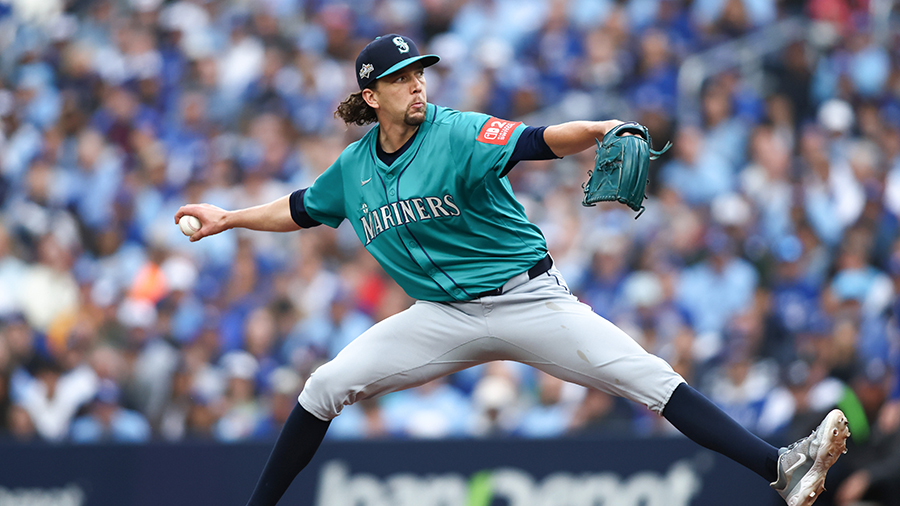 Seattle Mariners Logan Gilbert pitching Game 2 ALCS Toronto Blue Jays 2025...