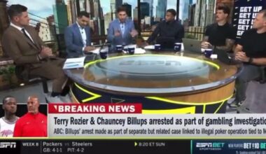 ESPN slowly removes their ‘ESPN BET’ sports ticker during their segment on the Rozier and Billups gambling arrests