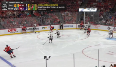 Frank Nazar sets up Teuvo Teravainen, who ties it up for the Hawks