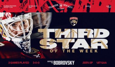 Bobrovsky is 3rd star of the week for the NHL! 🎉