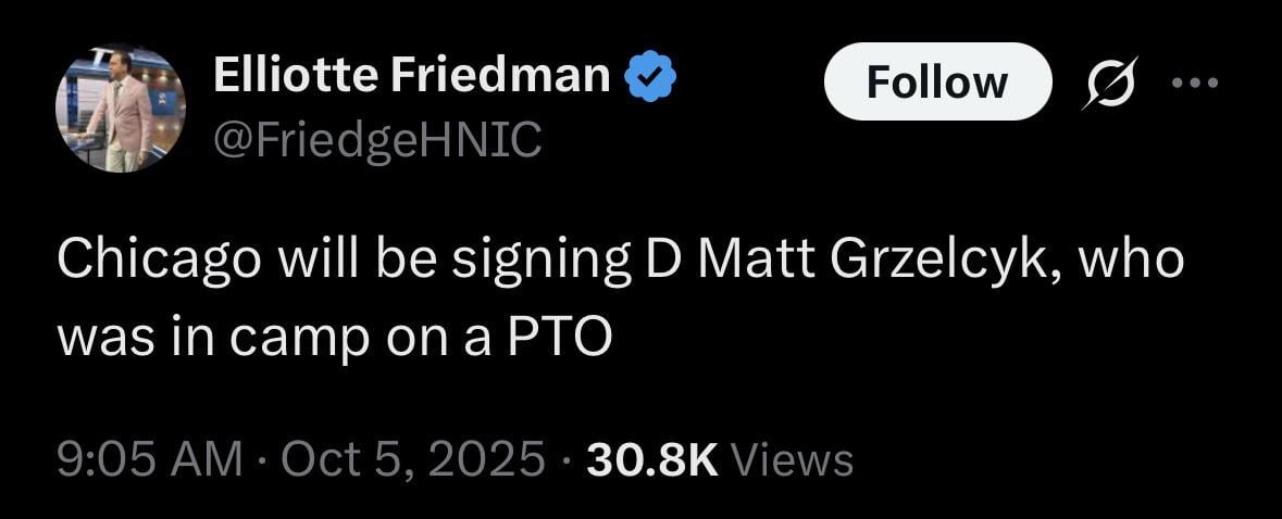 [Friedman] Hawks will be signing Grzelcyk