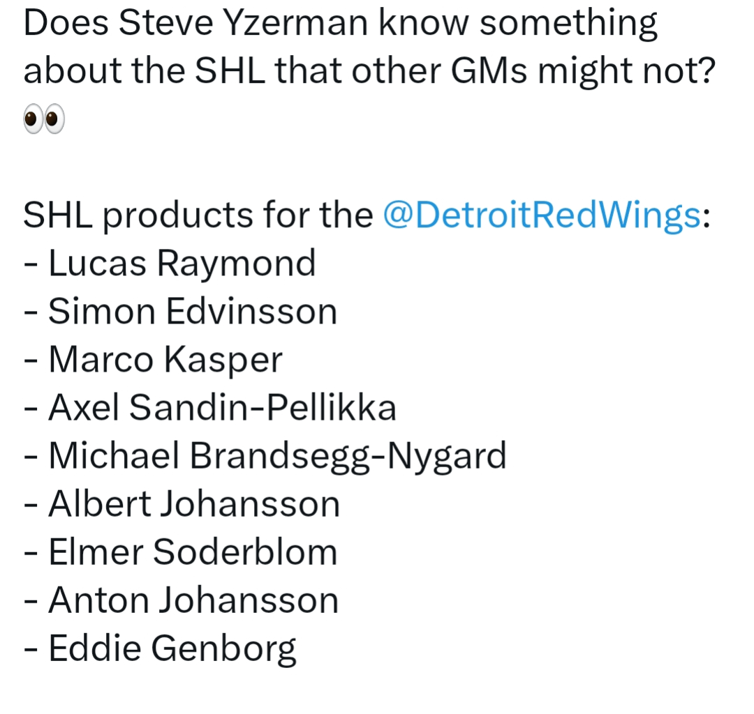 Yes indeed. The SHL has been very good to the Red Wings organization recently!!!