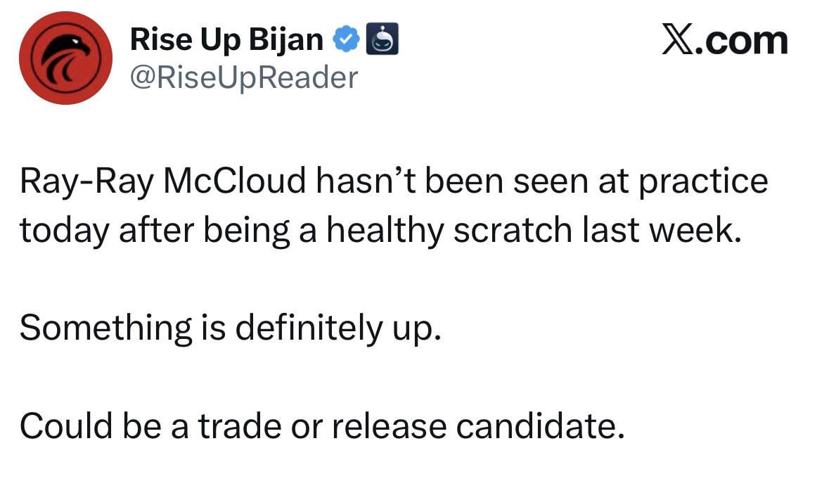 Ray Ray McCloud not seen at practice after being a healthy scratch last week