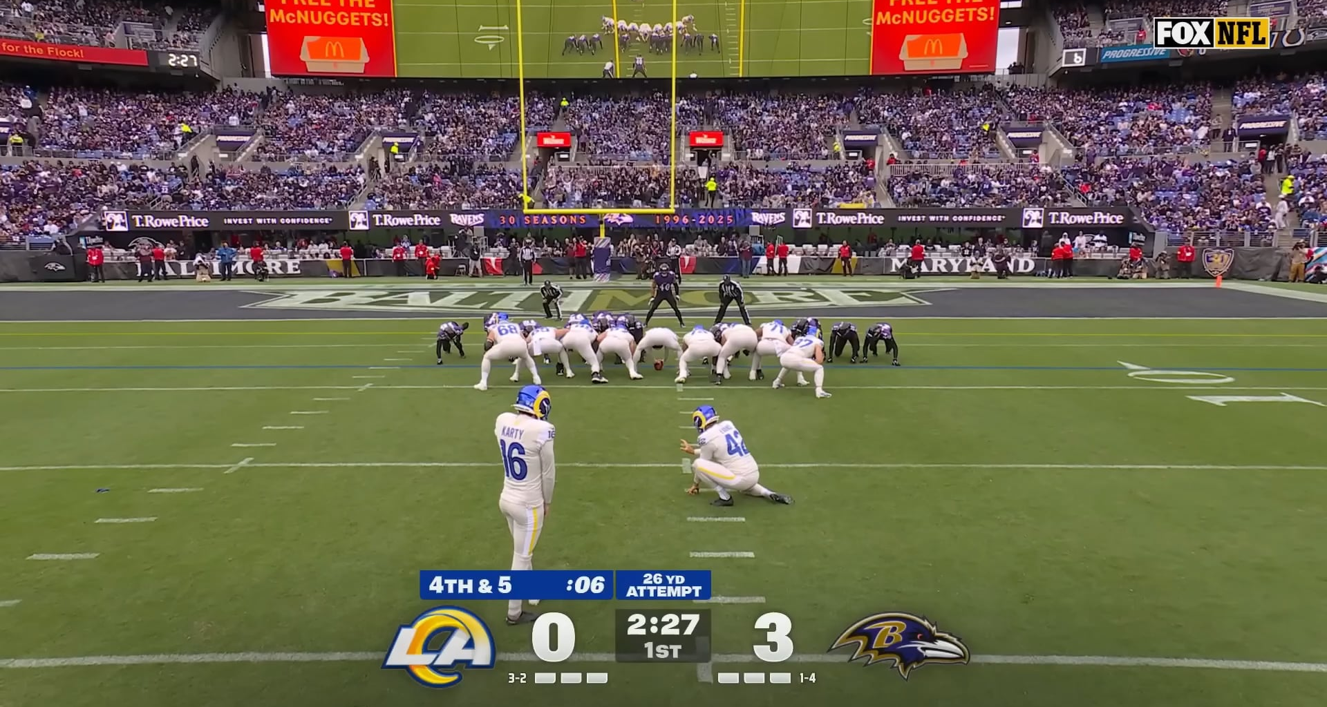 Why Joshua Karty missed the 25 yard field goal.