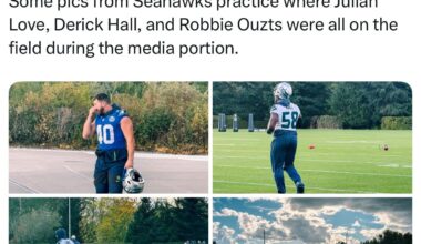 [Nemhauser] Some pics from Seahawks practice where Julian Love, Derick Hall, and Robbie Ouzts were all on the field during the media portion