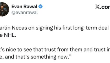 [Evan Rawal] Martin Necas on signing his first long-term deal in the NHL. “It’s nice to see that trust from them and trust in me, and that’s something new.”
