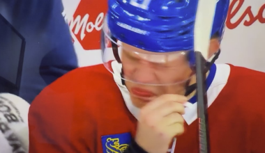 Kaiden Guhle’s 100% ready for the third period against the Preds — man sniffed enough ammonia to revive a whole locker room 😳💀