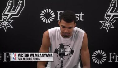 Wemby on if he's worried about being dunked on: "Until I'm getting dunked on more than I'm blocking shots, I'm going to keep going. But none of us will live to that day"