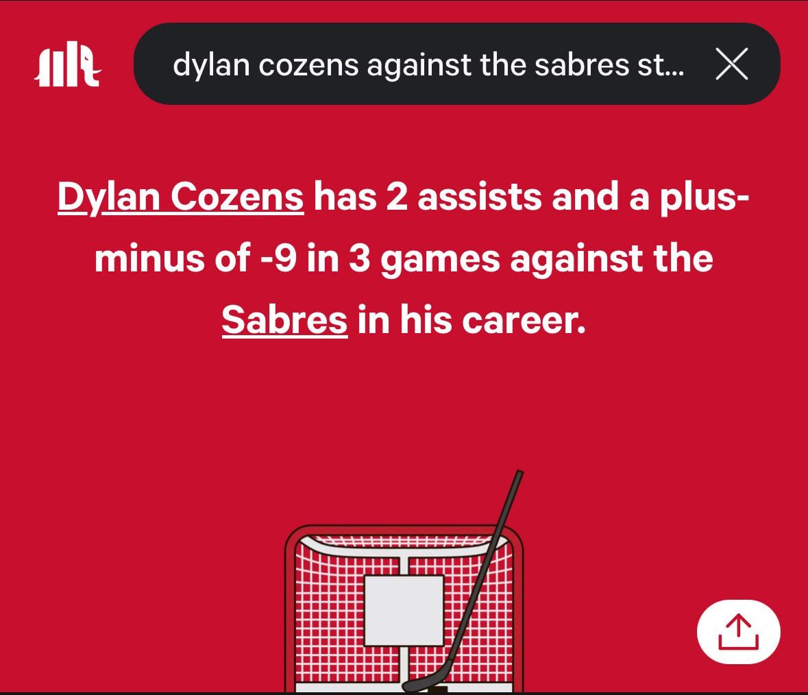 Apparently Dylan Cozens’ kryptonite is just “games involving the Sabres”