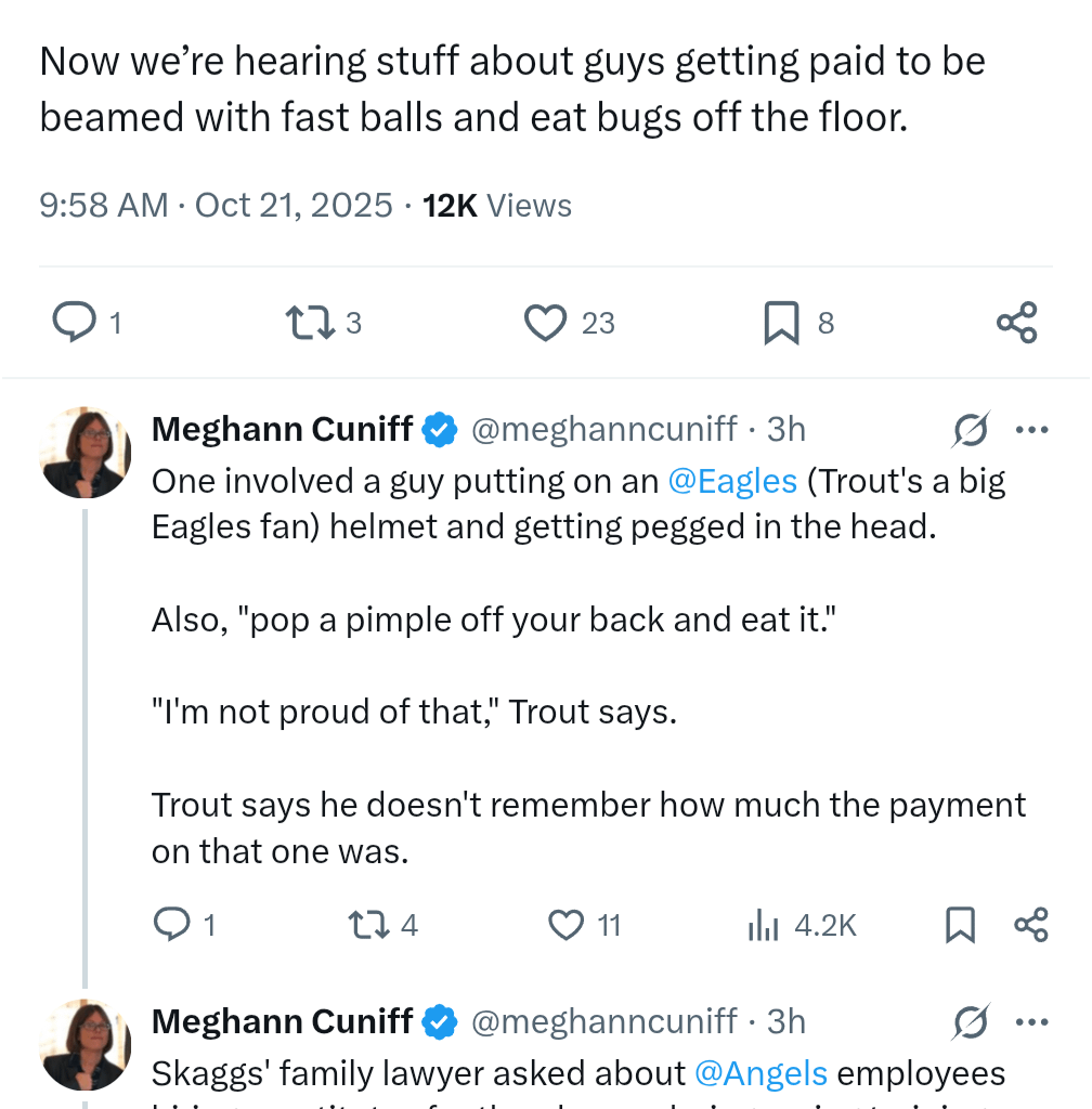 [Meghann Cuniff] Mike Trout testifying on "horseplay" in clubhouse