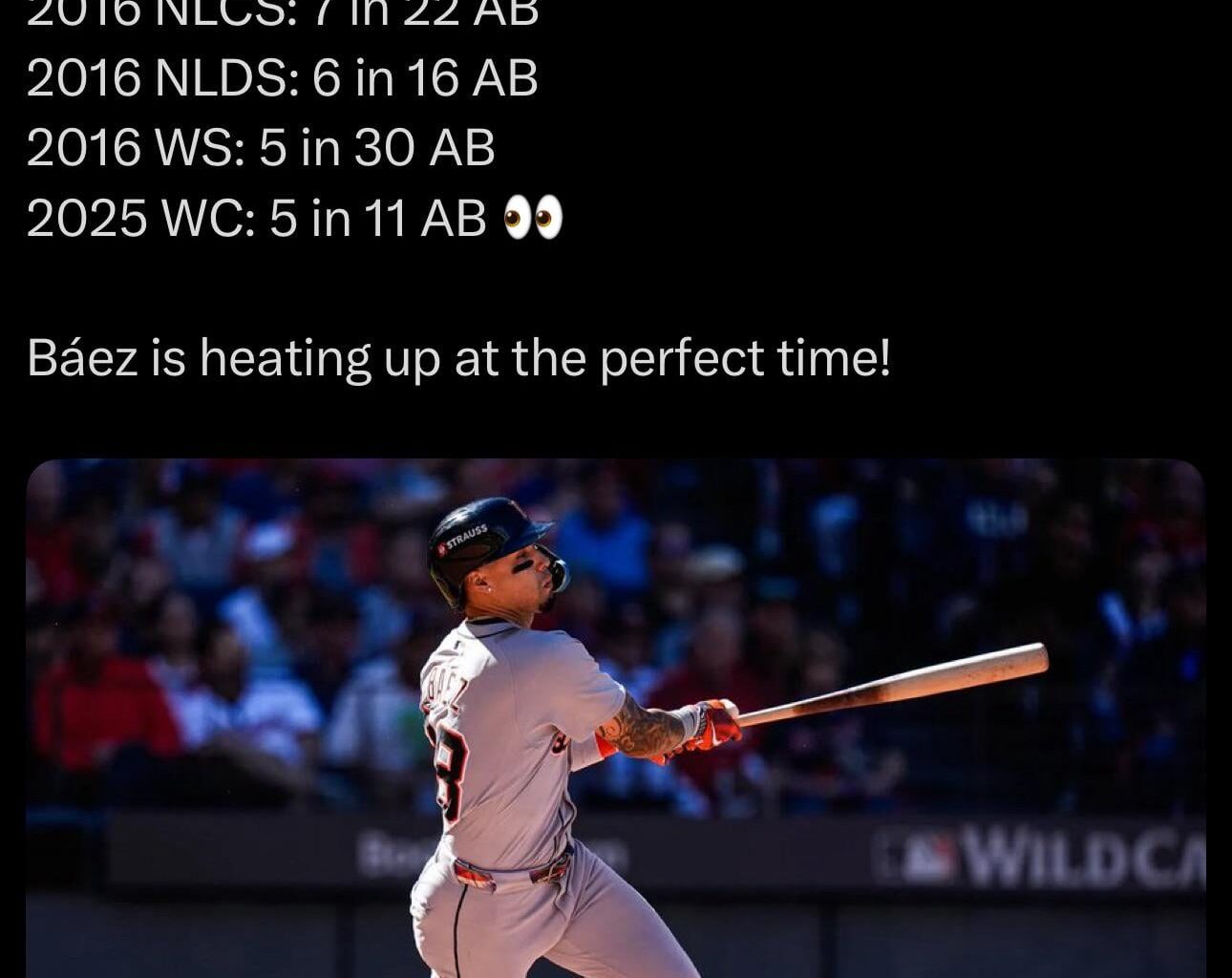 “If we lose in the playoffs playing good baseball to a team playing good baseball, i’m ok with that. Somebody’s gotta win. But if we play shitty baseball and we come to the clubhouse and still feel ok, that’s bad baseball. I don’t want that.” - Baez after clinching wild card spot