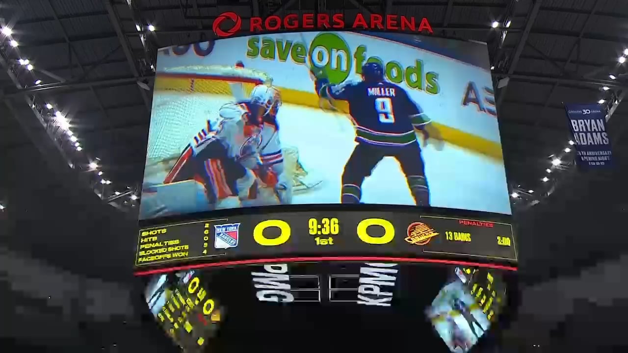 J.T. Miller acknowledges the cheering crowd after a tribute was shown for him during a commercial break