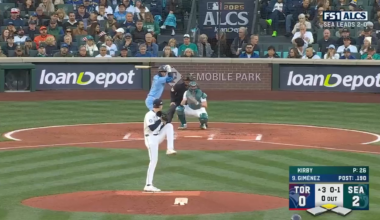A compilation of the Mariners' radio booth calling all 5 home runs by the Blue Jays as the Jays win Game 3 of the ALCS