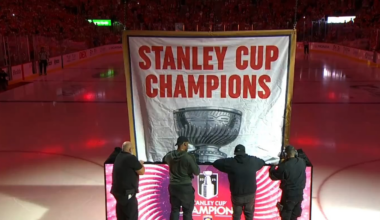 The Florida Panthers raise their 2nd Stanley Cup banner to kick off the 2025-26 NHL season