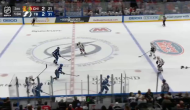 Ryan Donato scores the game winning goal on the rebound from the Frank Nazar shot