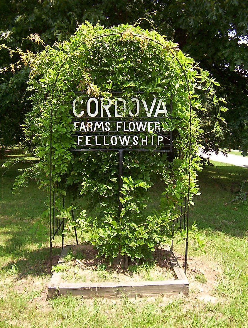 Cordova Farms Flowers Fellowship sign.