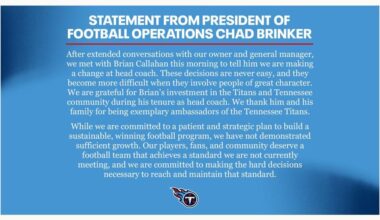 Titans statement on firing Brian Callahan.