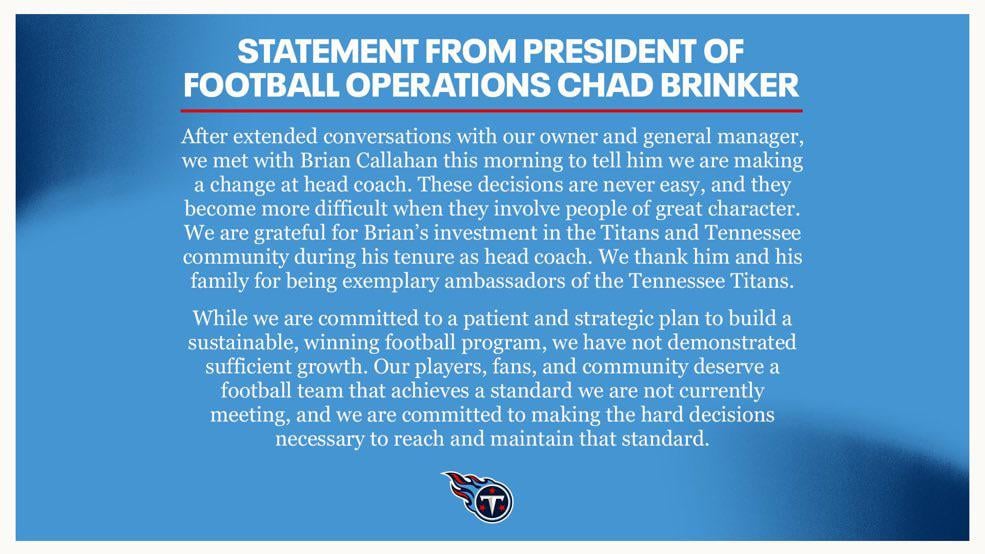 Titans statement on firing Brian Callahan.