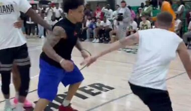 Kyle Guy retired from basketball last year and became a coach — he was in Indy Sept. 21 on a recruiting trip, ended up playing some games. The next day a clip of his play got uploaded, and the Pacers called to offer him an Exhibit 10 contract. Article by Dustin Dopirak, video via @Next22Chapter: