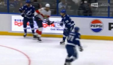 A.J. Greer sucker pucnhes Brandon Hagel