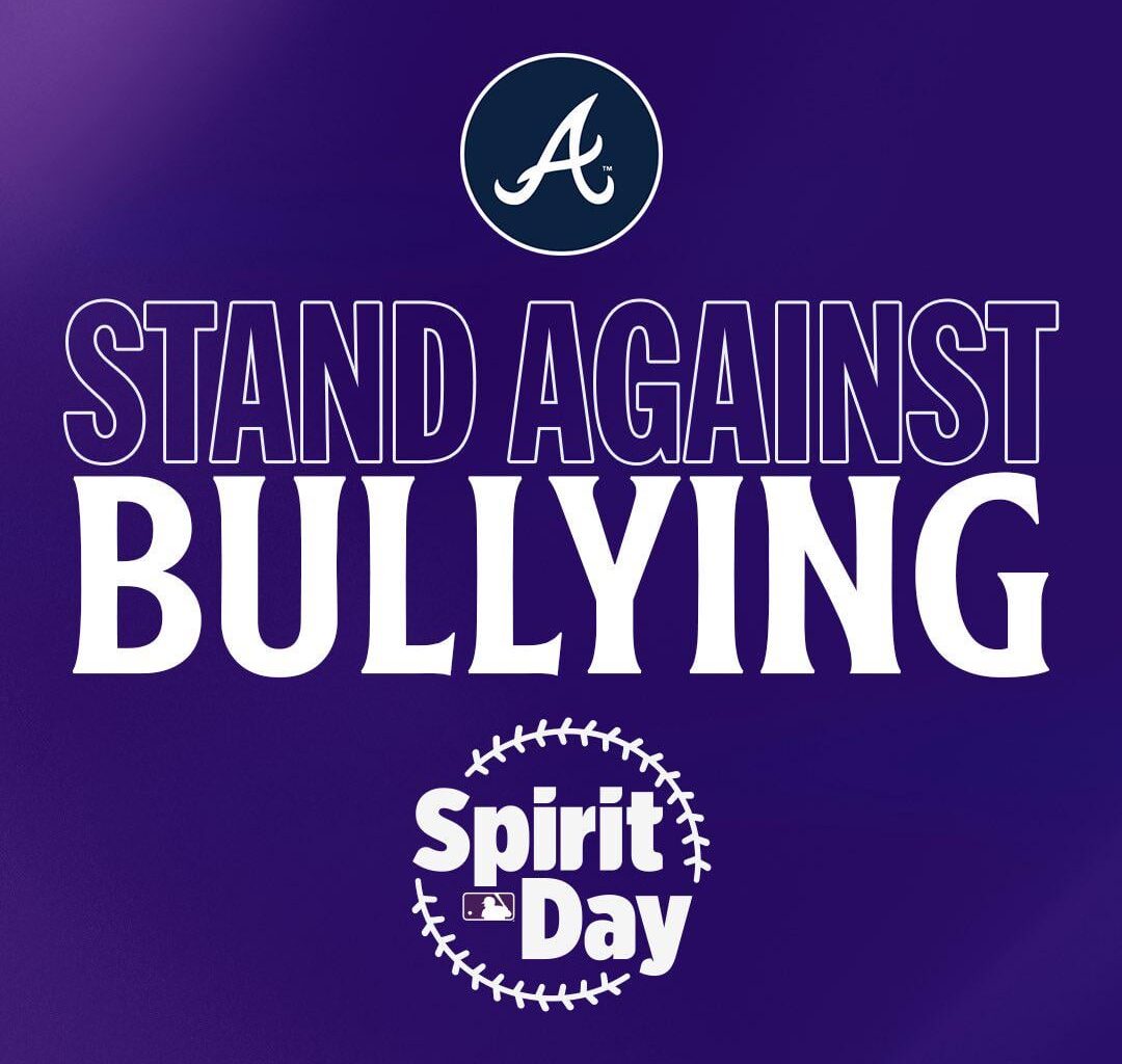 [Braves] The #Braves join MLB in standing against bullying, which disproportionately affects those who identify as LGBTQ+. #SpiritDay